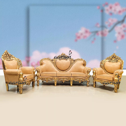 Gold Royal Sofa Set 5 Seater in Teak Wood YT-238