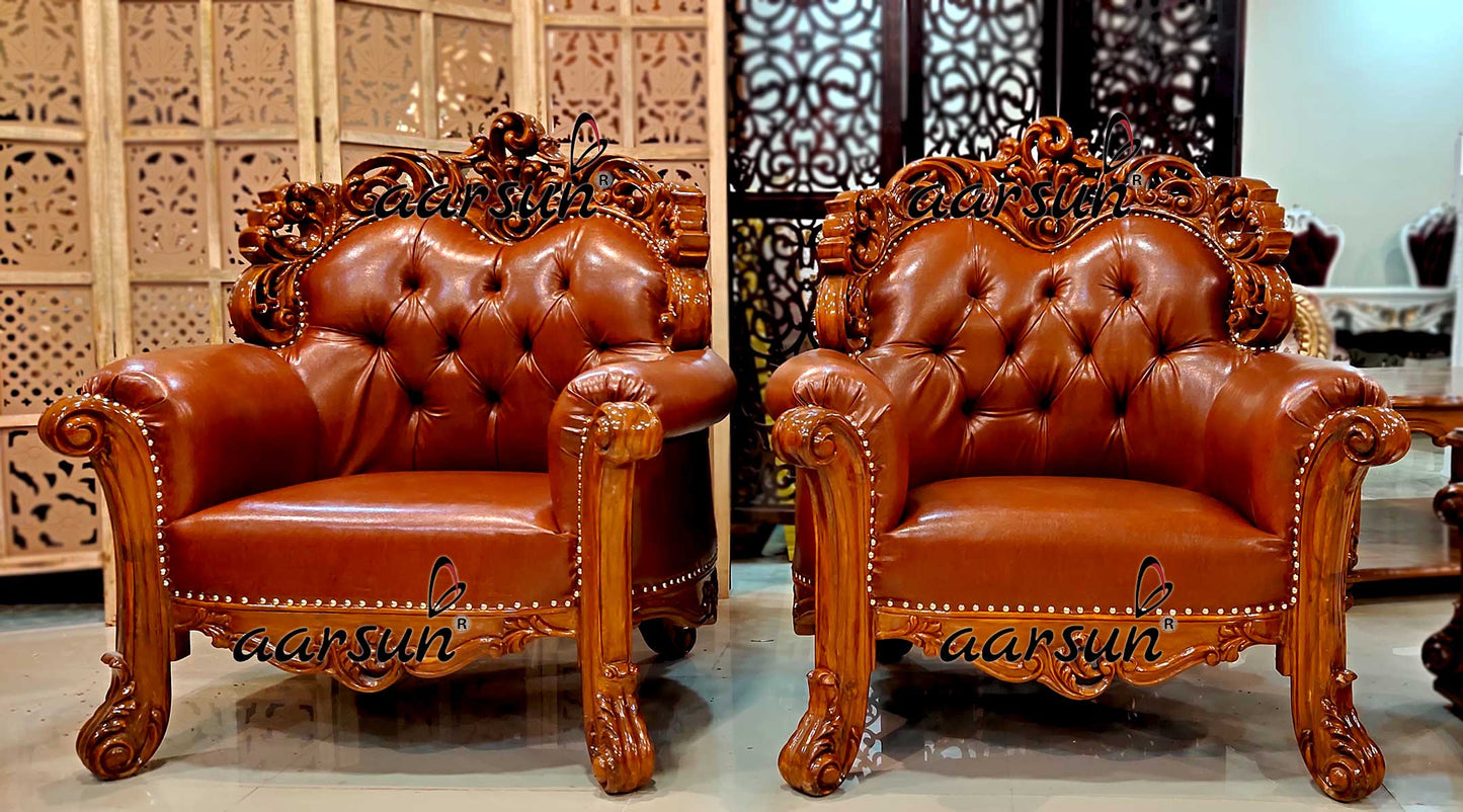 Truly Premium Sofa Set Double Carved in Teak Wood