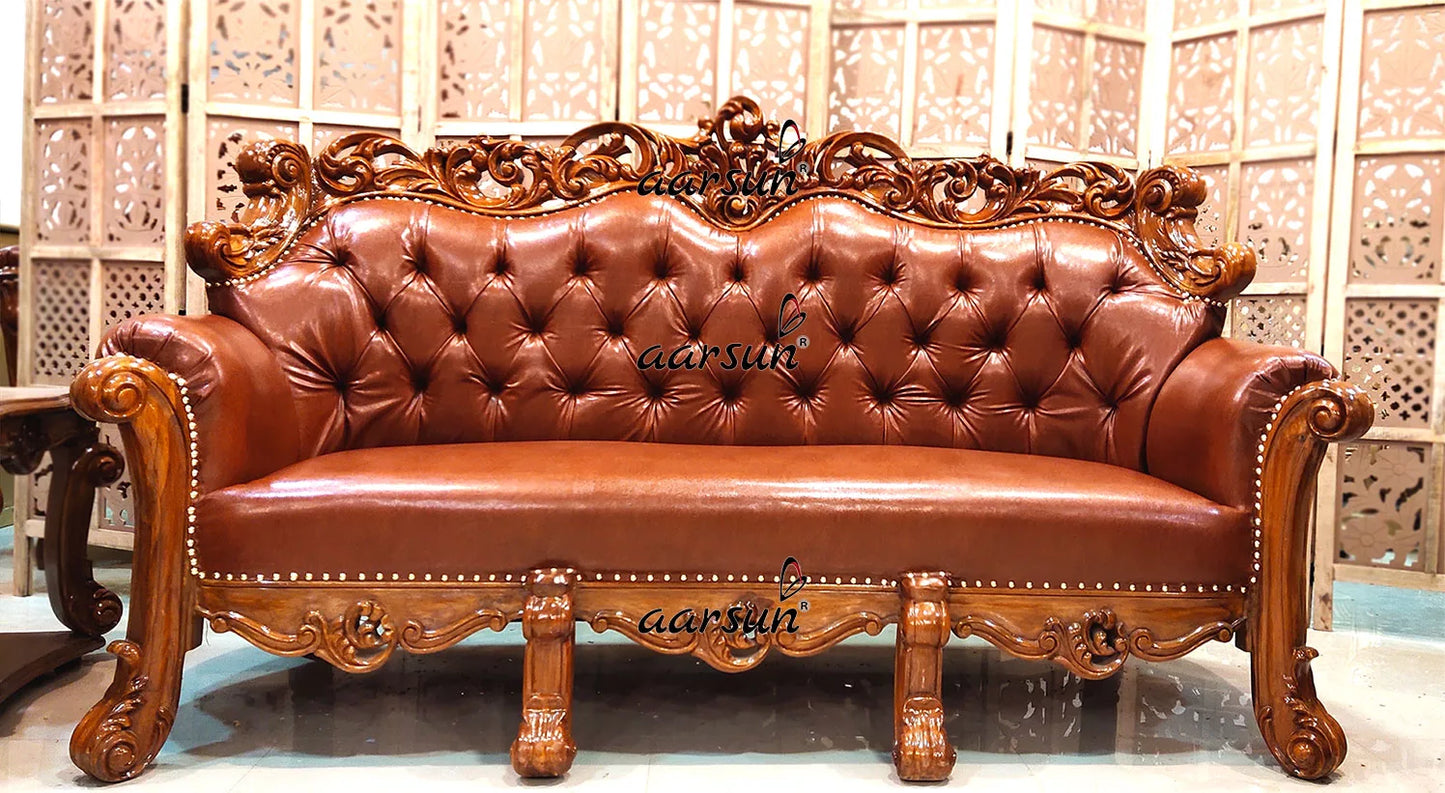 Truly Premium Sofa Set Double Carved in Teak Wood