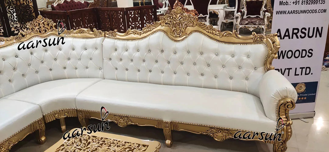 U Shape Sofa Set in Gold Finish