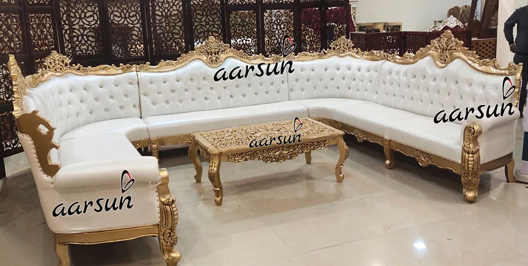 U Shape Sofa Set in Gold Finish