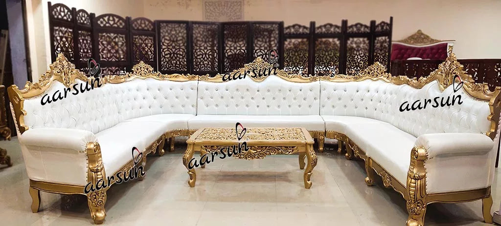 U Shape Sofa Set in Gold Finish