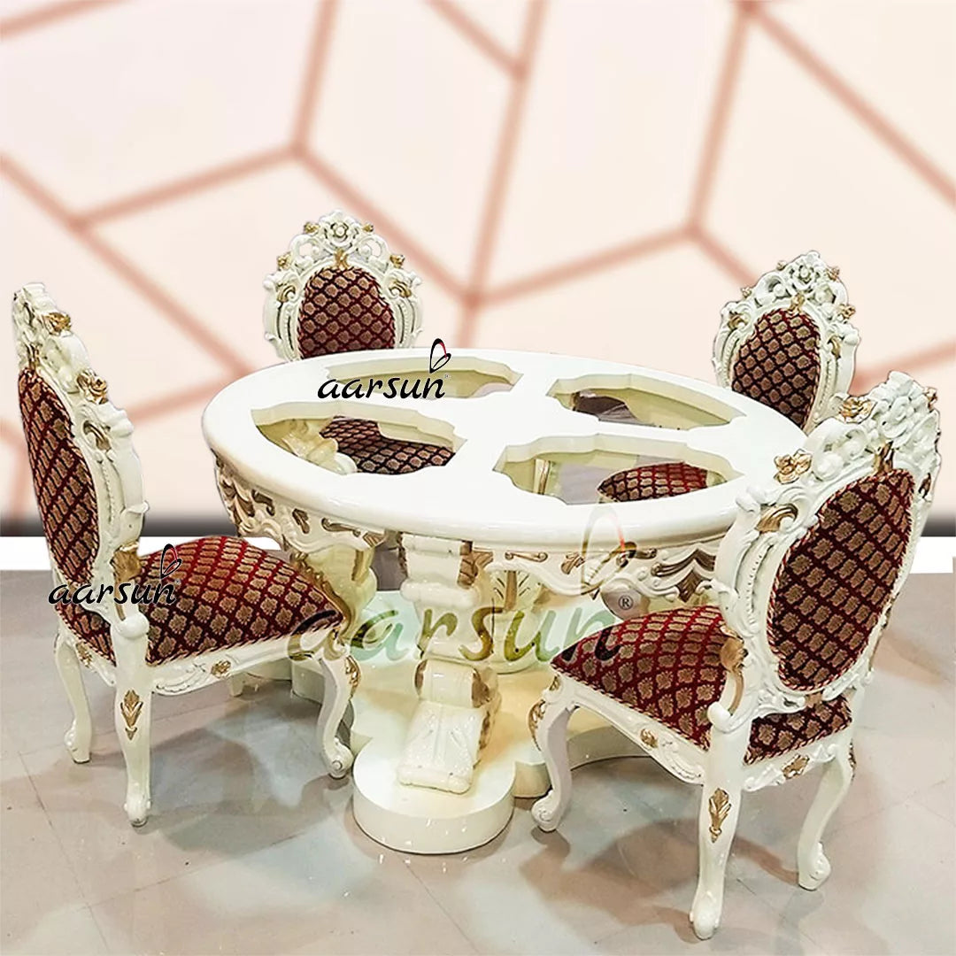 5-Piece Royal Round Dining Set in Off-White Polish