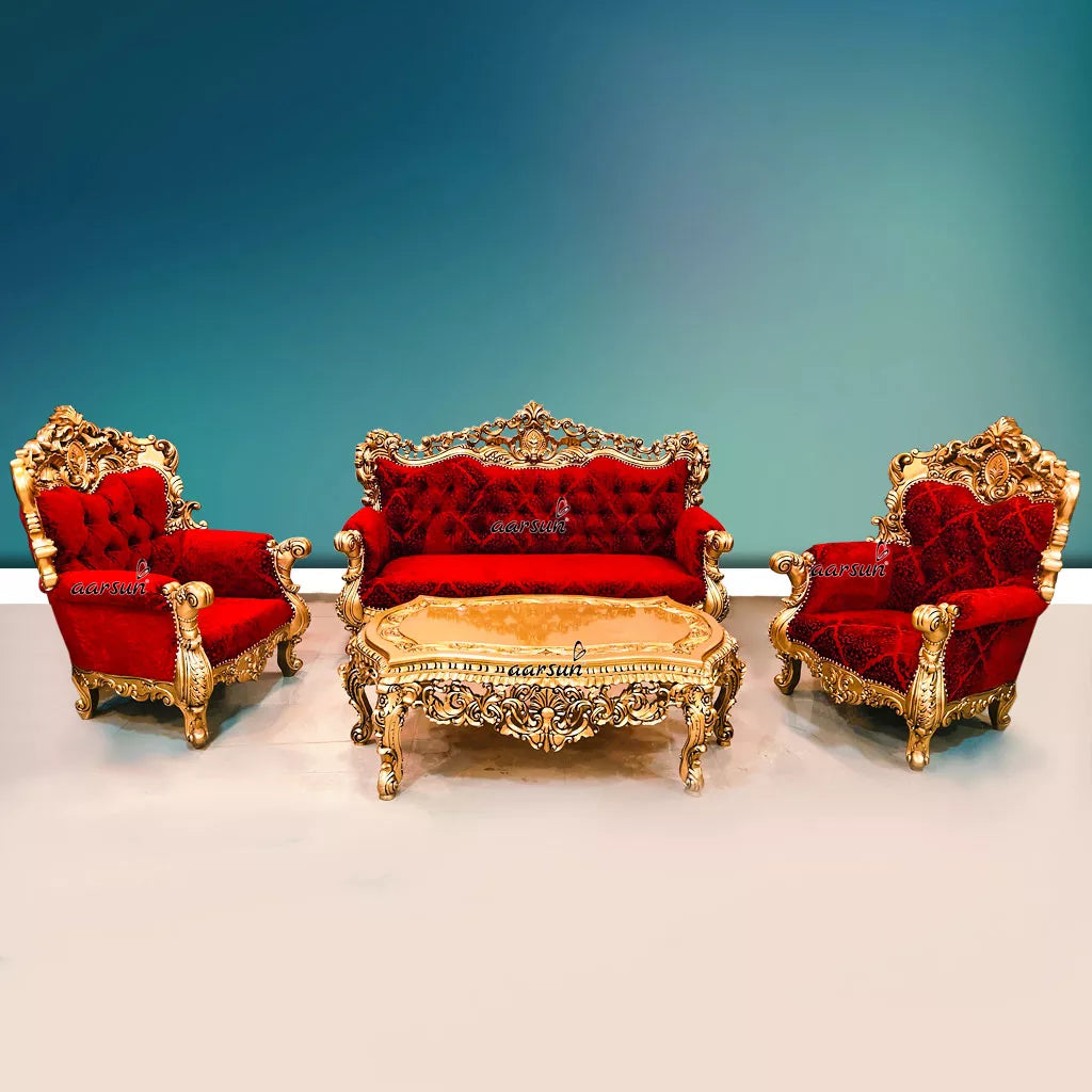 சூப்பர் லக்ஷ்ரி சோபா செட் (Sofa Set) - சிவப்பு & தங்கம்