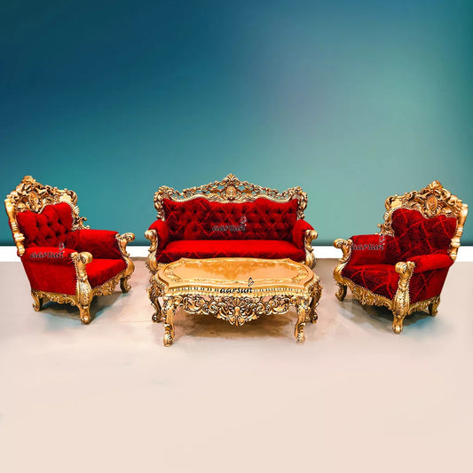 சூப்பர் லக்ஷ்ரி சோபா செட் (Sofa Set) - சிவப்பு & தங்கம்