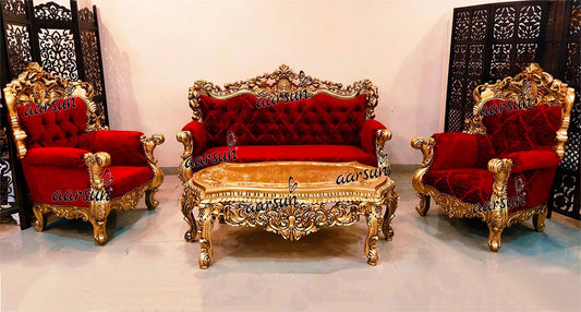 Ultra Royal Sofa Set in Red & Gold