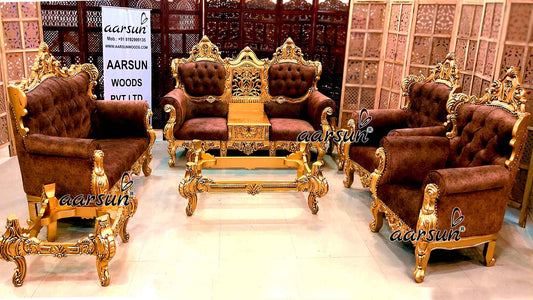 Unique Style Luxurious Sofa Set in Antique Gold Paint