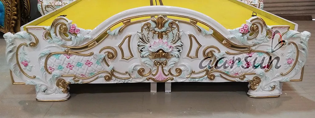 Victorian Style Bed - White Finish with Golden Highlights YT-128