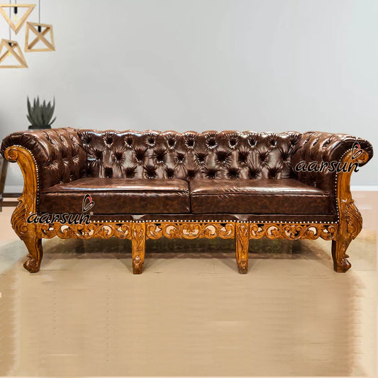 Chester Leather Sofa in wood top design