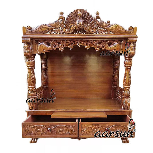 Sagwan Wooden Pooja Temple with Drawers YT-36