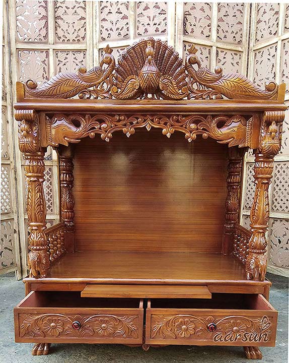 Sagwan Wooden Pooja Temple with Drawers YT-36