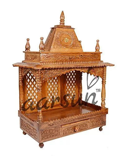 घर के लिए प्यारा लकड़ी का पूजा मंदिर (Handmade) - MNDR-0051