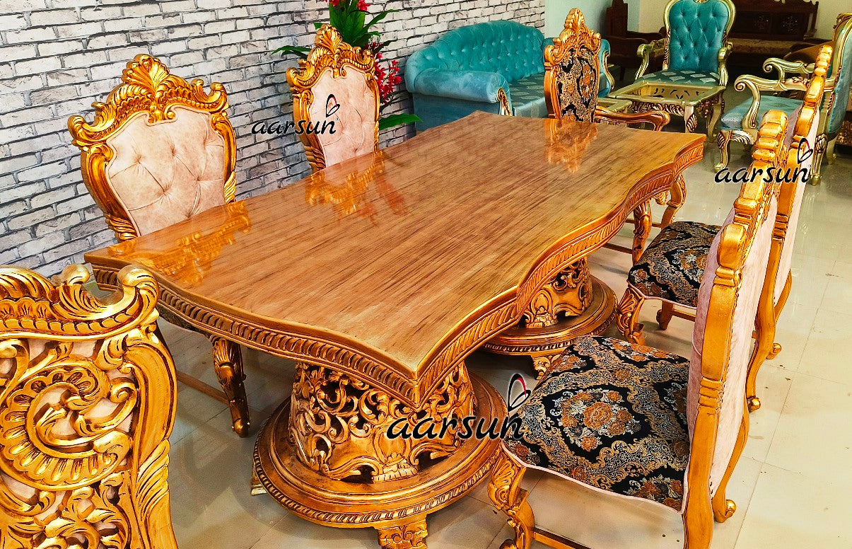 Luxury Dining Table Antique Gold leaf Top design