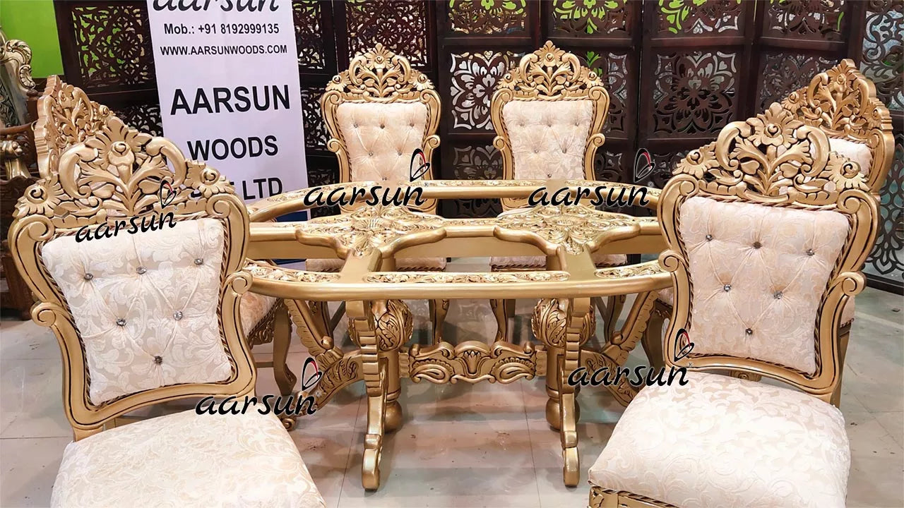 6 Seater Antique Gold Oval Dining Set YT-510