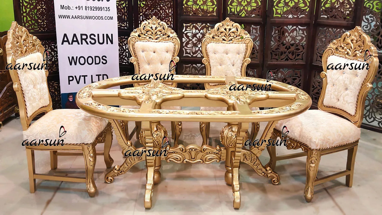 6 Seater Antique Gold Oval Dining Set YT-510