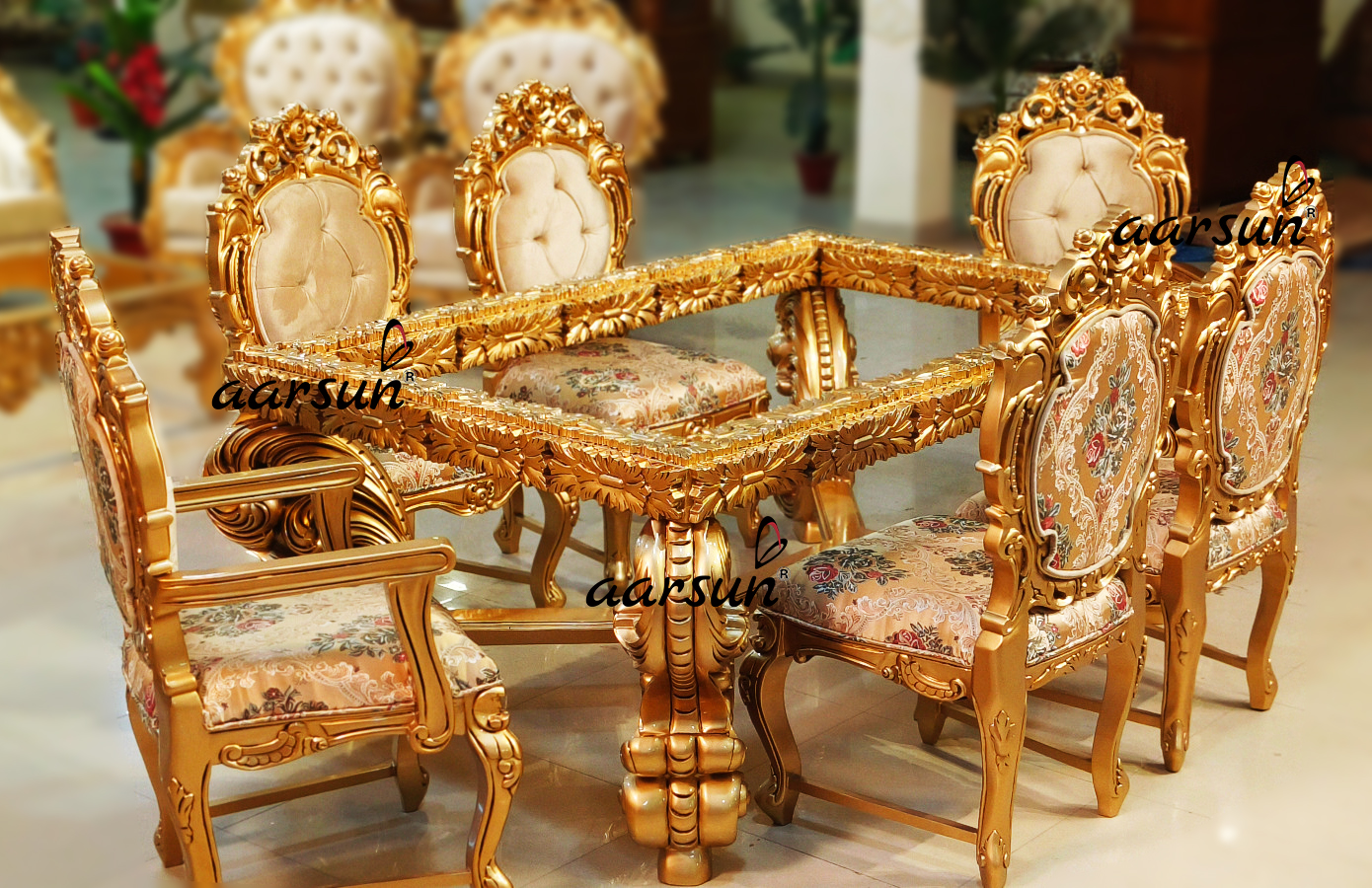 6-Seater teenchat Dining Set in Antique Gold Finish  2025