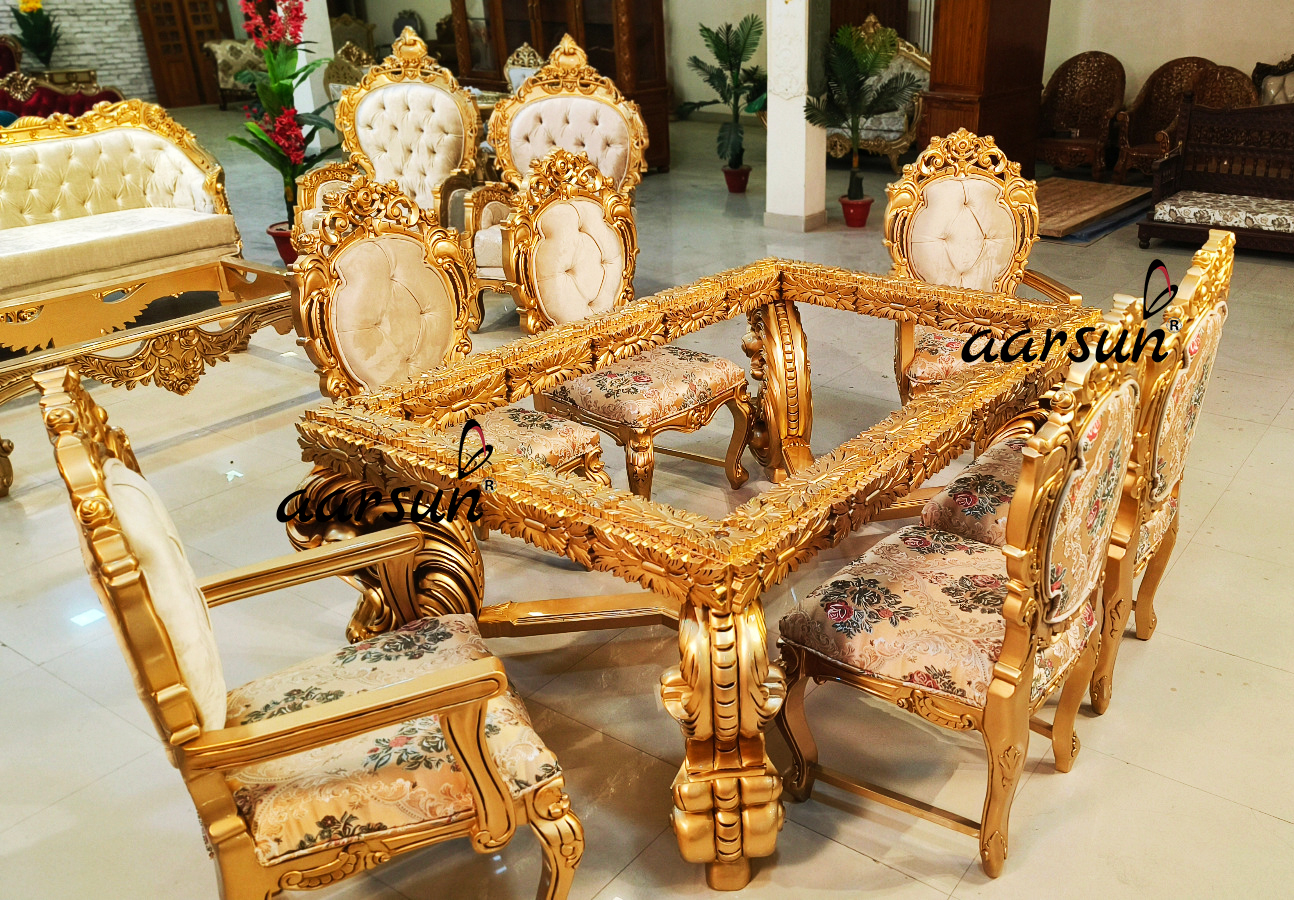 6-Seater teenchat Dining Set in Antique Gold Finish  2025