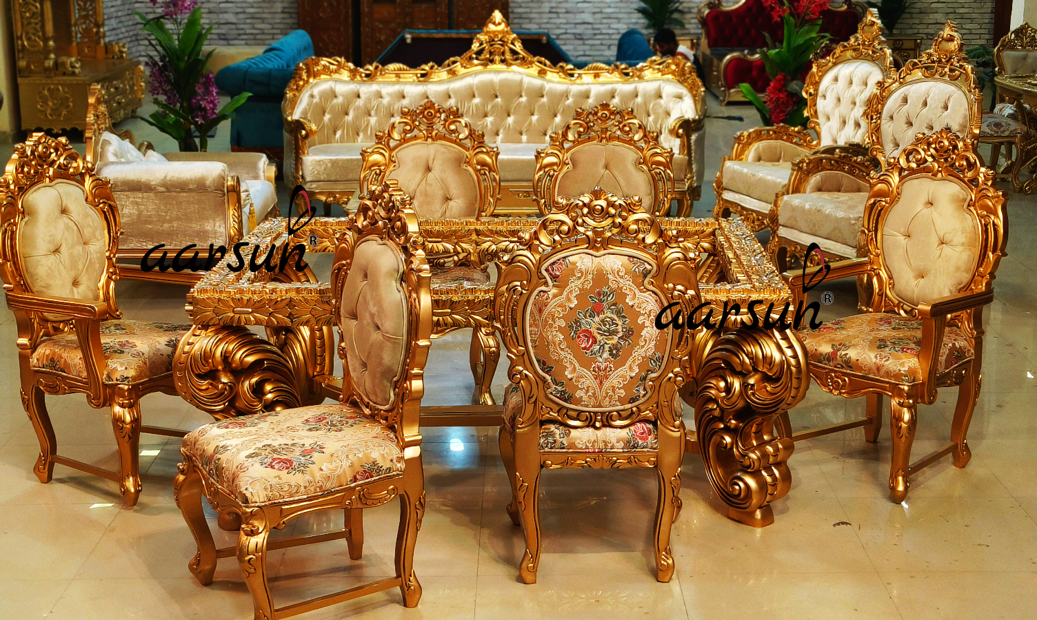 6-Seater teenchat Dining Set in Antique Gold Finish  2025