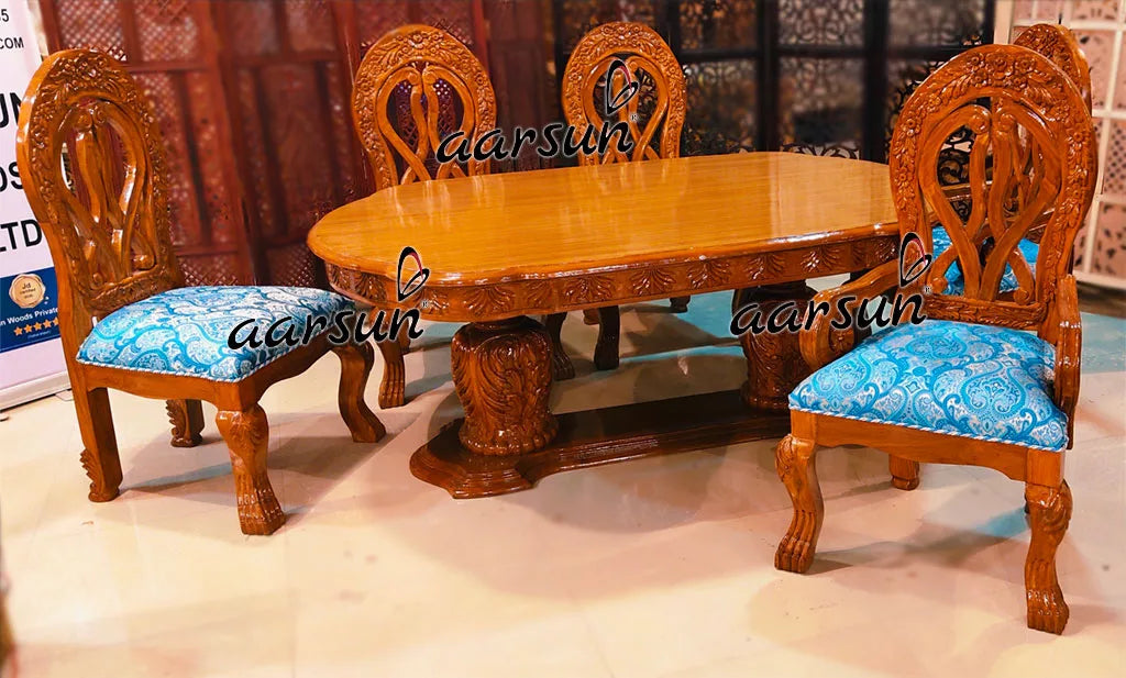 6 Seater Honey Finish Dining in Teak Wood YT-367