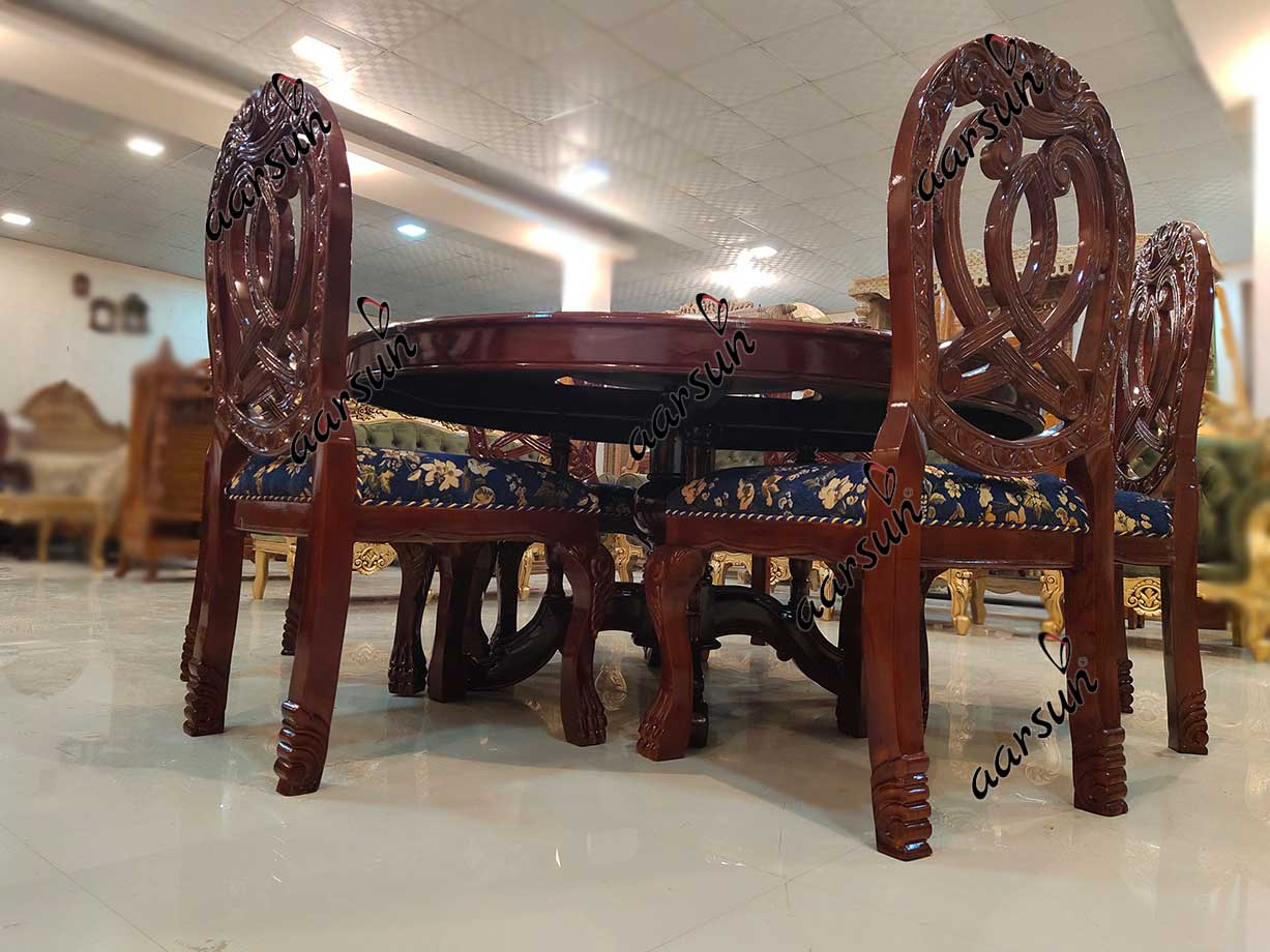6 Seater Round Dining Table Set Dark Brown Finish YT-230