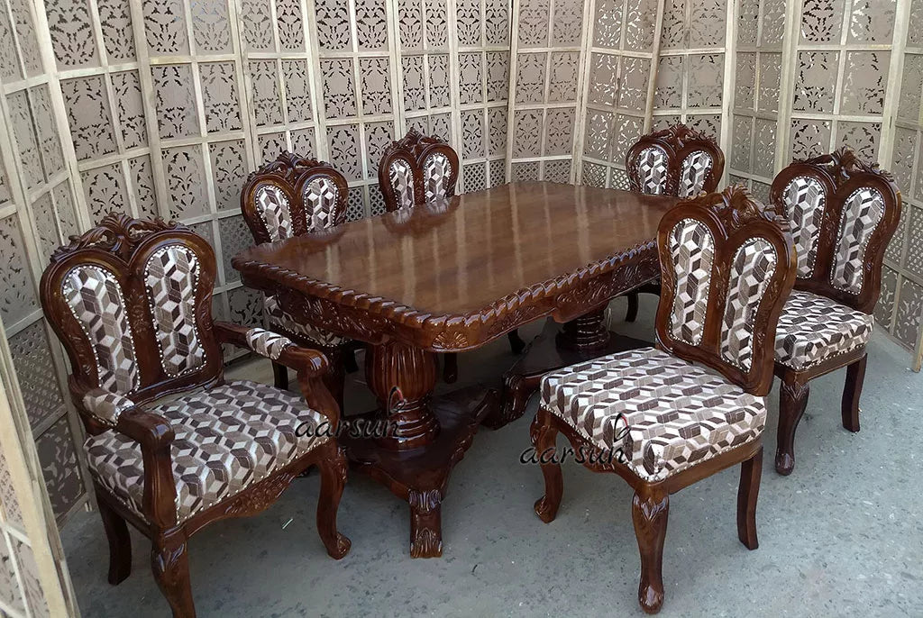 6 Seater Solid Wood Dining Set - Dark Finish YT-60