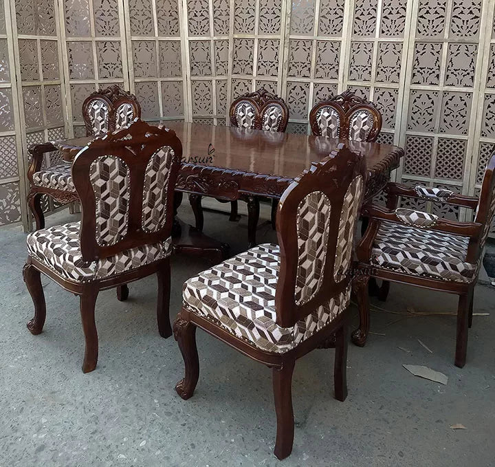 6 Seater Solid Wood Dining Set - Dark Finish YT-60