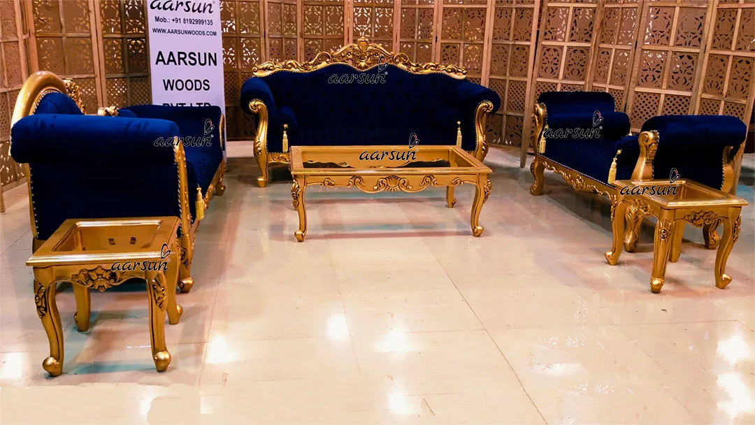 8 Seater manganato Gold Couch Set Carved in Teak Wood Carved by Artisans  2025