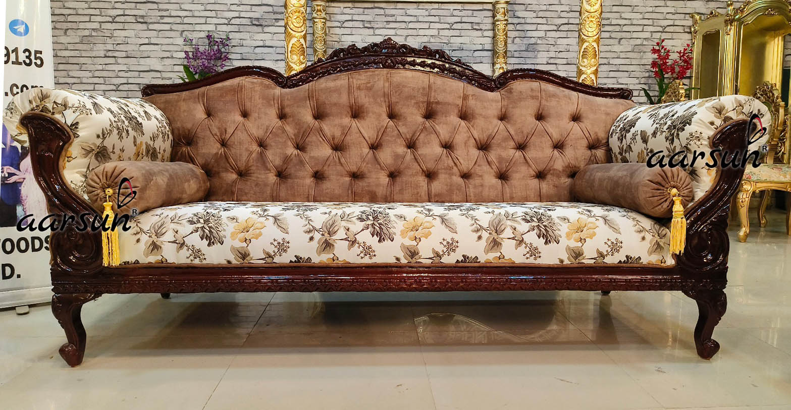 Modern  crackstreams Wooden Sofa Set with Dark Brown Polish 2025