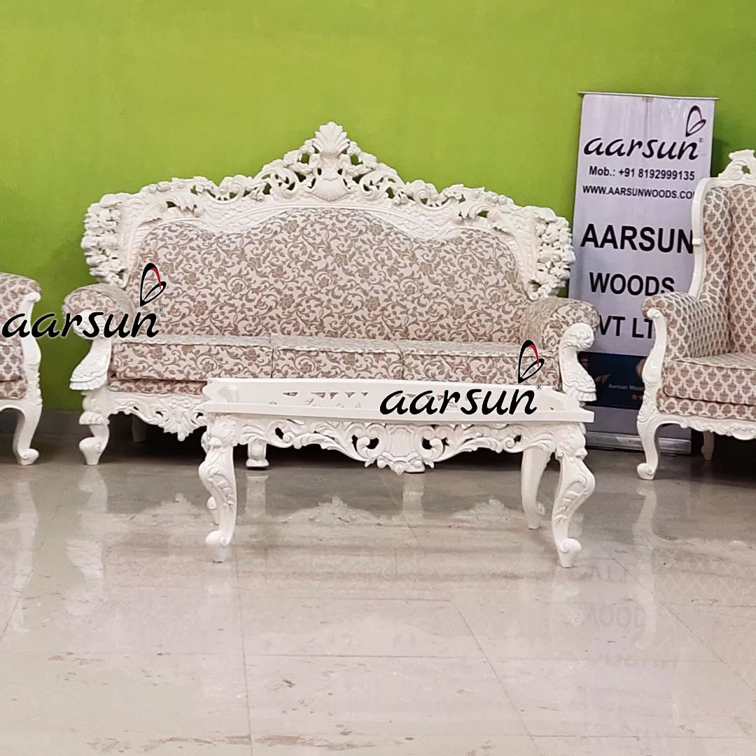 Luxurious animesuge Off-White Sofa Set Double Carved