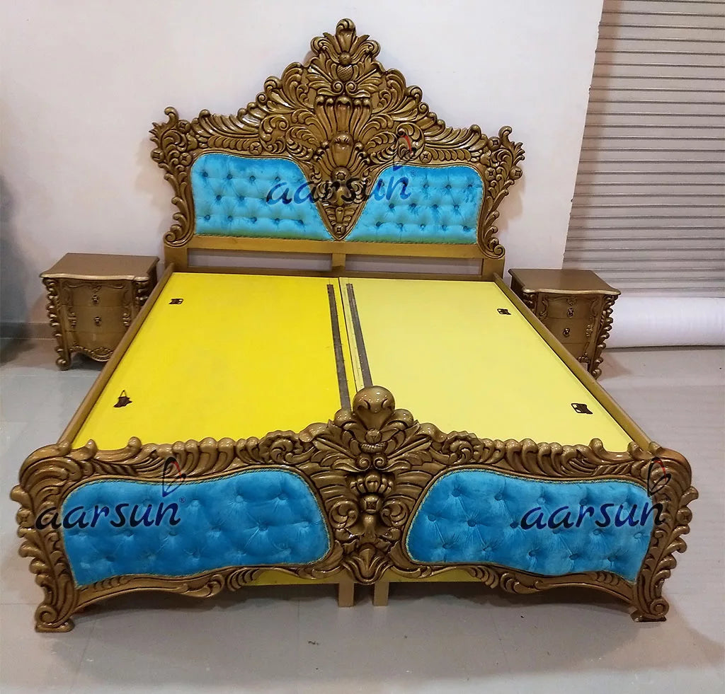 Baroque Style Wooden Bed - Gold Polish YT-127