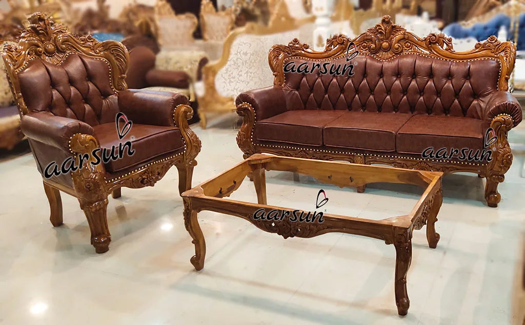 Brown Leatherette Royal Sofa for Living Area YT-217