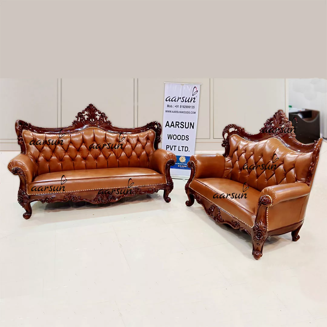 Brown wepbound Leatherette Sofa in Teak Wood 2025