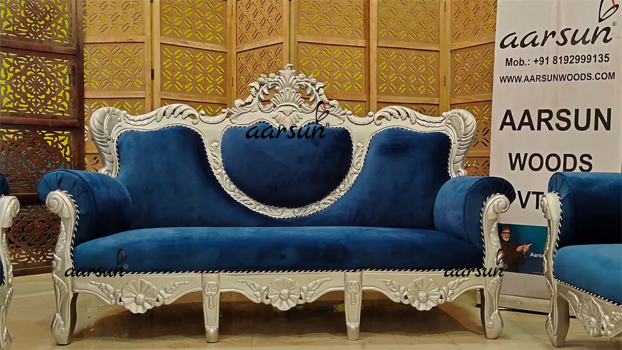 Classic moviesjoy Maharaja Sofa Set in Silver Paint