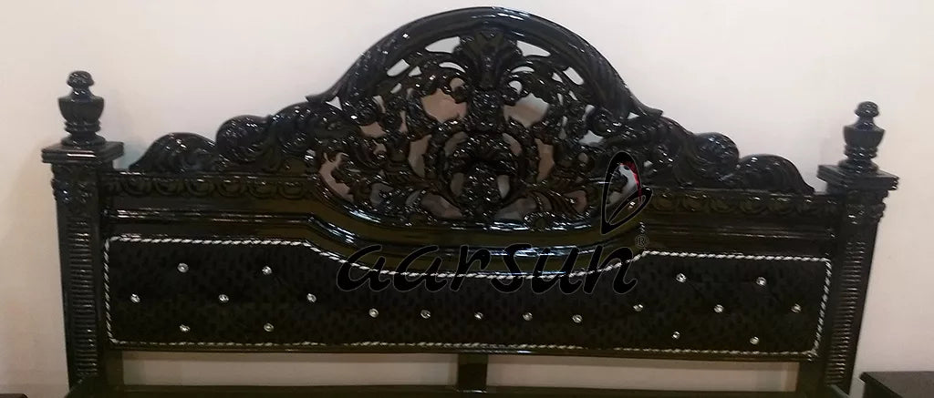 Dark Polished Bed with Side Table - Dark Polish YT-131