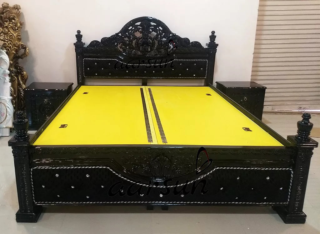 Dark Polished Bed with Side Table - Dark Polish YT-131