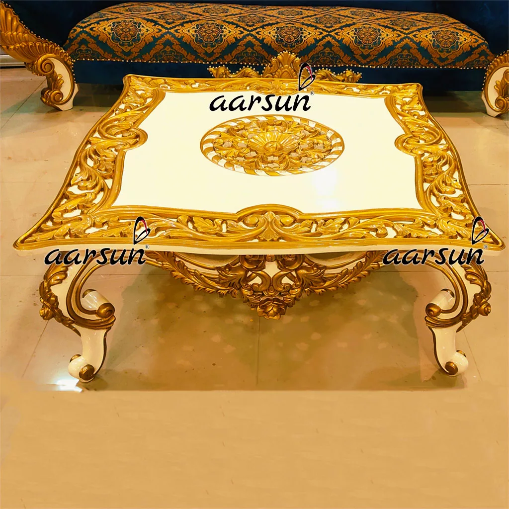Exquisite revolver news Sofa Set in White &amp; Gold Double Carved 2025