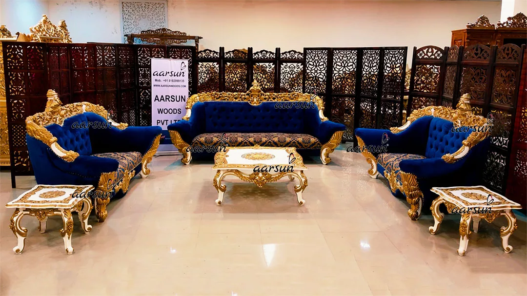 Exquisite revolver news Sofa Set in White &amp; Gold Double Carved 2025