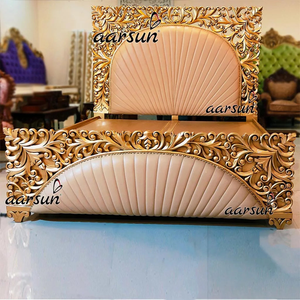 Gold Finish Royal Bed with Leatherette YT-312