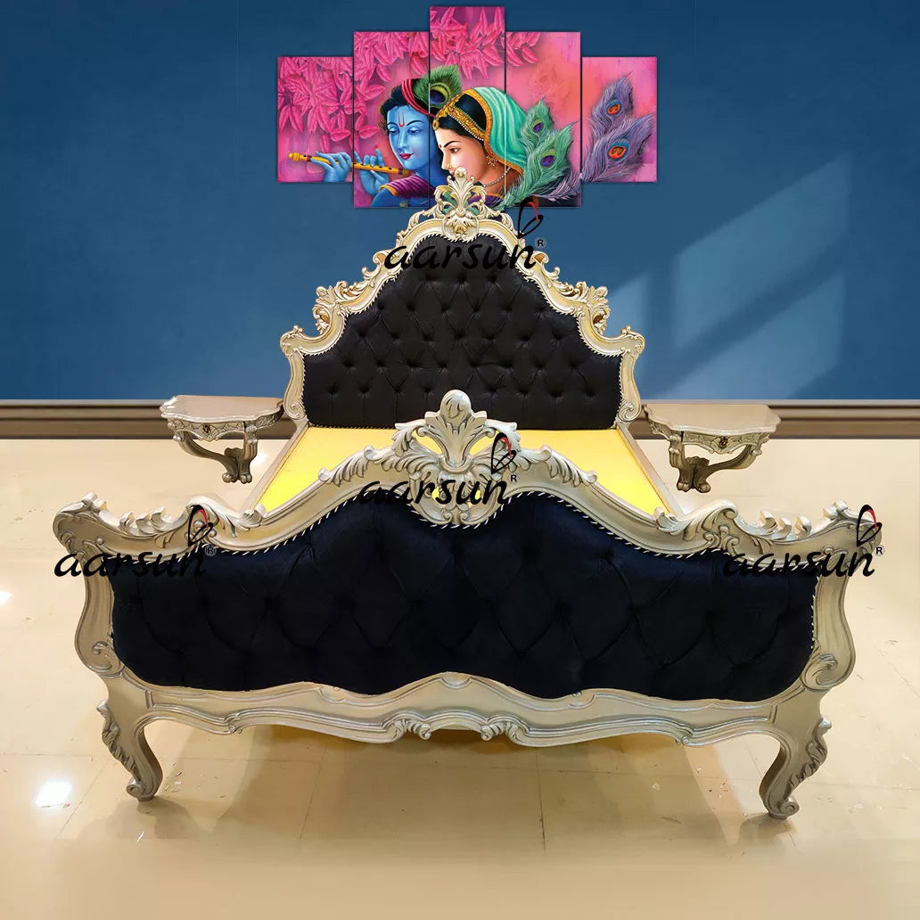 Hand-carved Silver Wooden Bed Premium Quality Wood YT-185