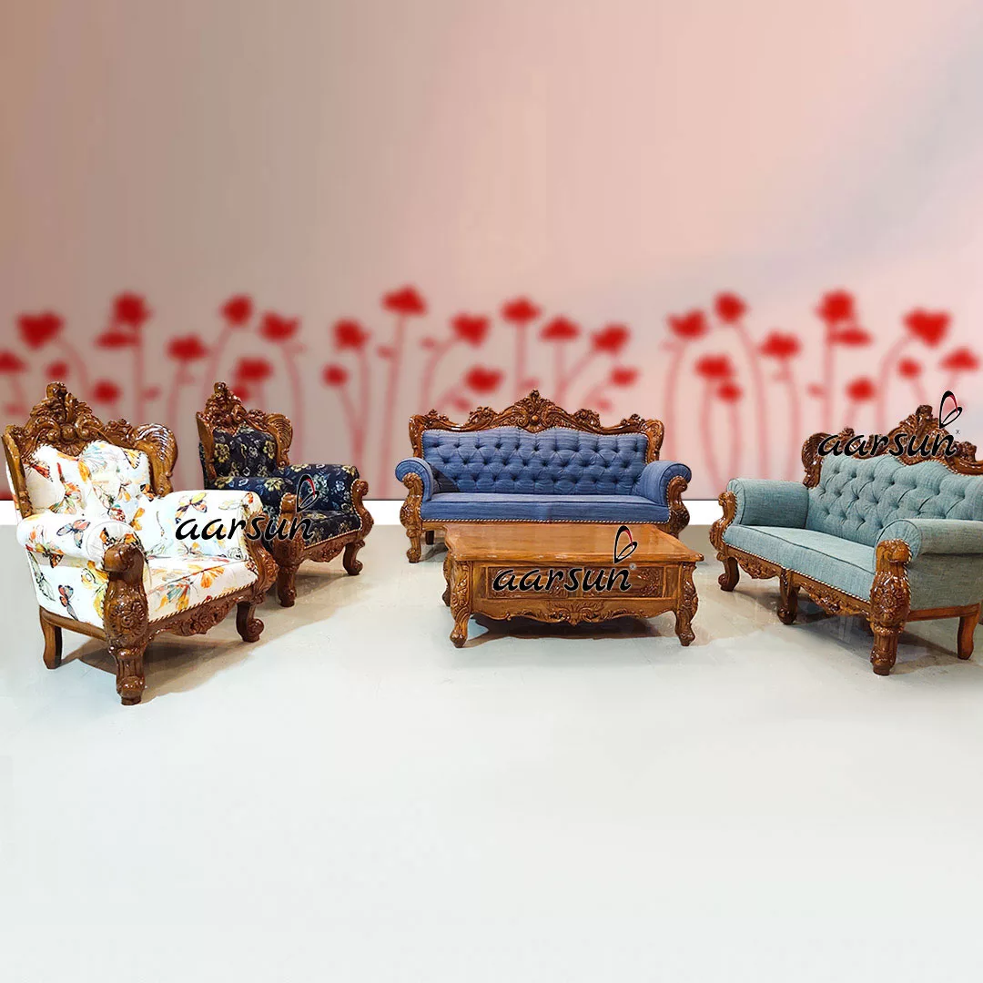 Handcrafted wireclub Multi fabric Sofa Set in Natural Finish