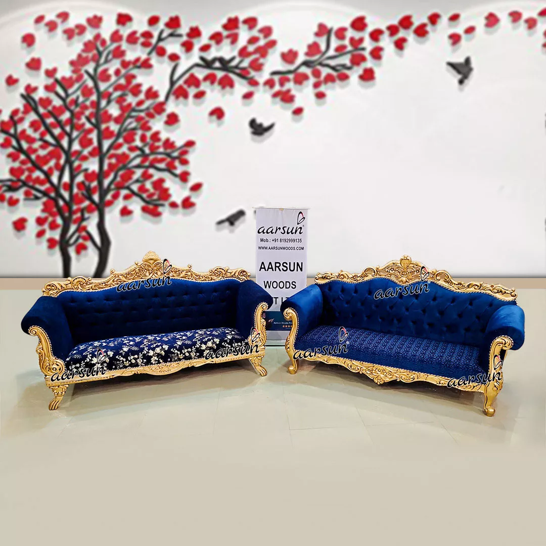 Pair of totalsportek Antique Gold &amp; Blue Couch Set 2025