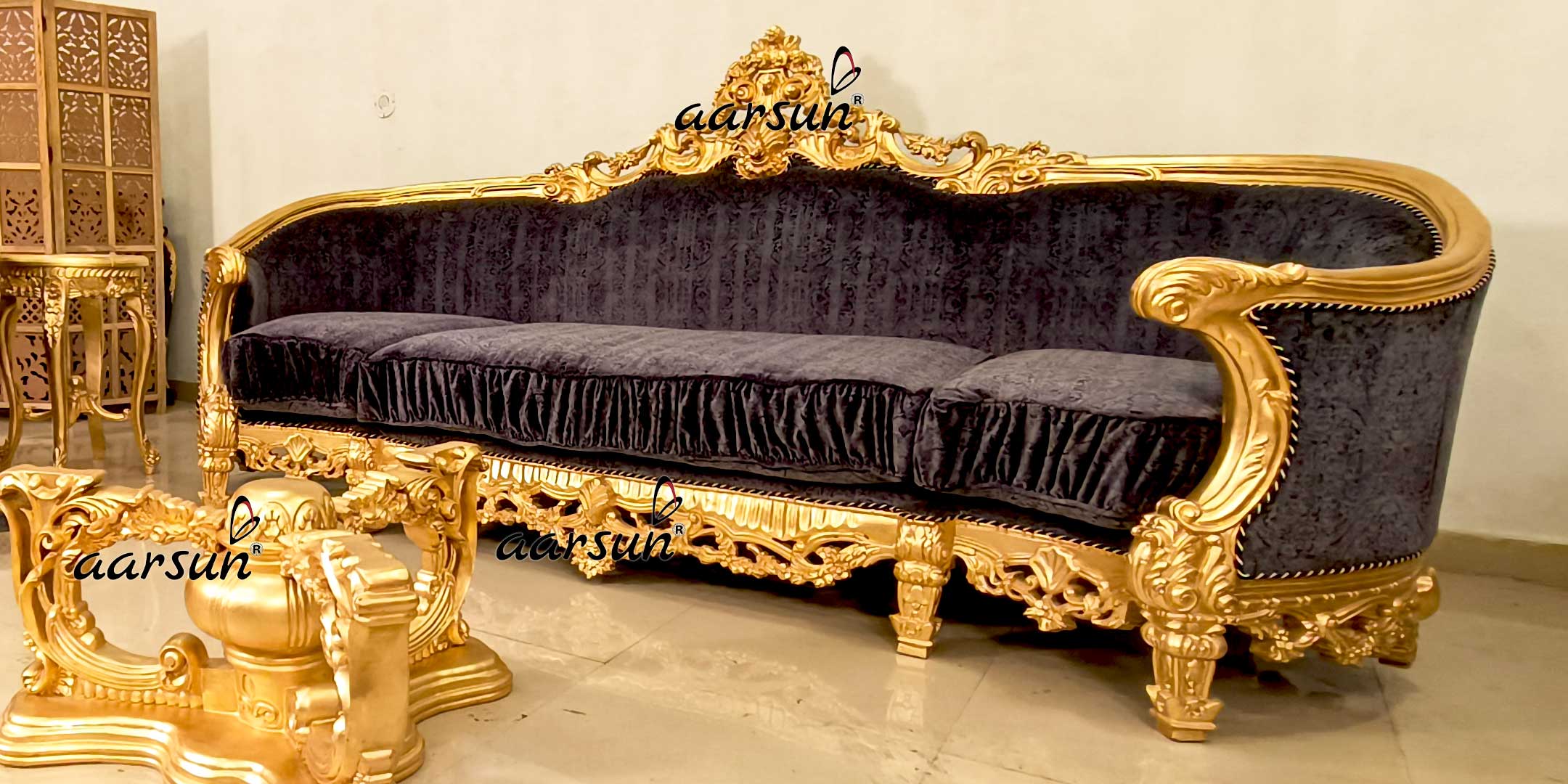Italian aol.com Style Sofa Set with Gold Leafing  2025