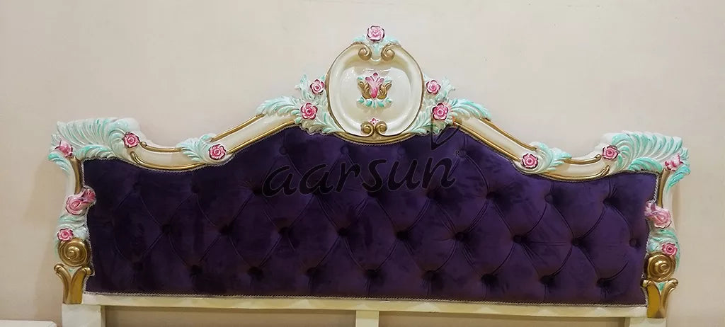 King Size Bed - White Polish with Velvet Fabric YT-125