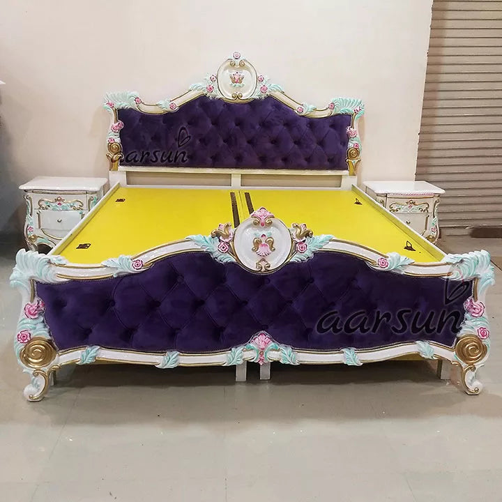 King Size Bed - White Polish with Velvet Fabric YT-125