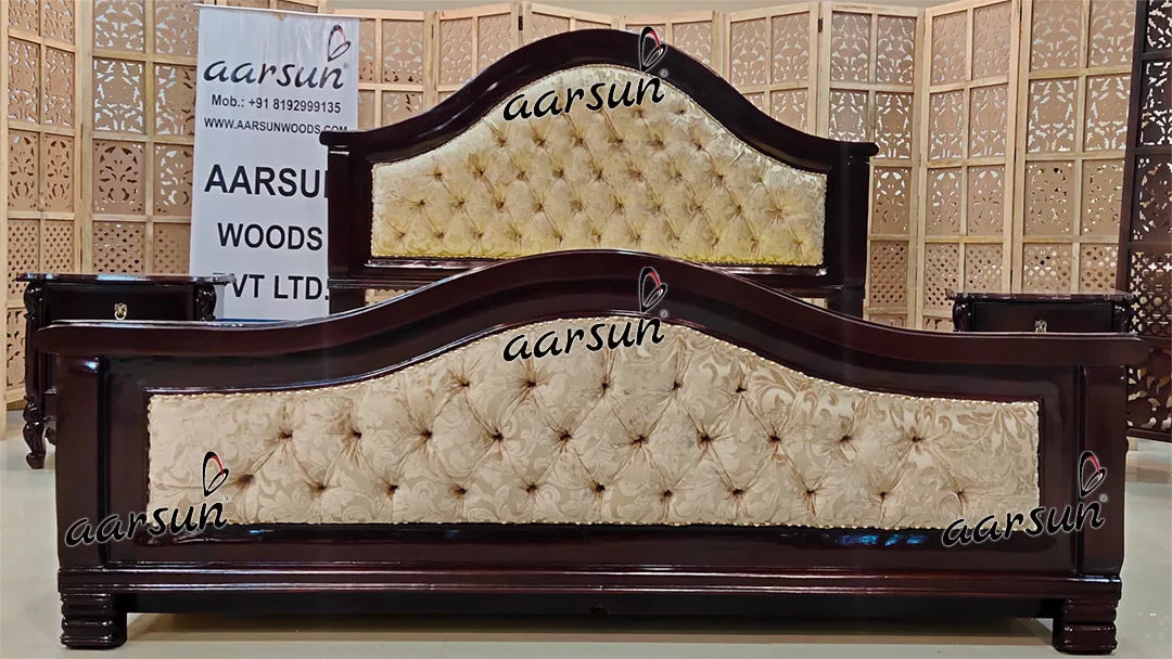 Modern Bed Design in Teak Wood Walnut Finish YT-466