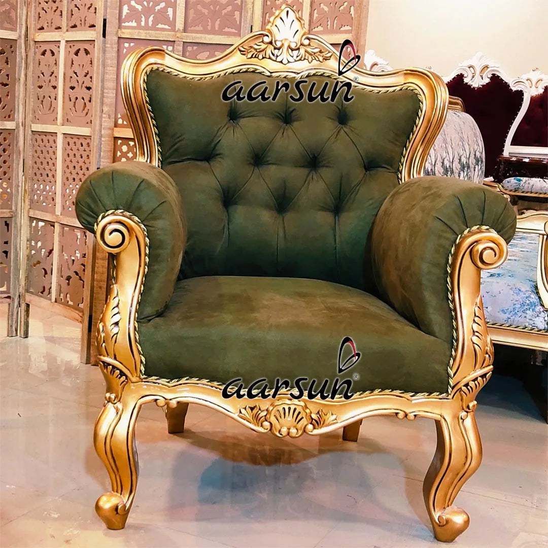 Pista Green Royal Sofa in Golden Finish YT-386