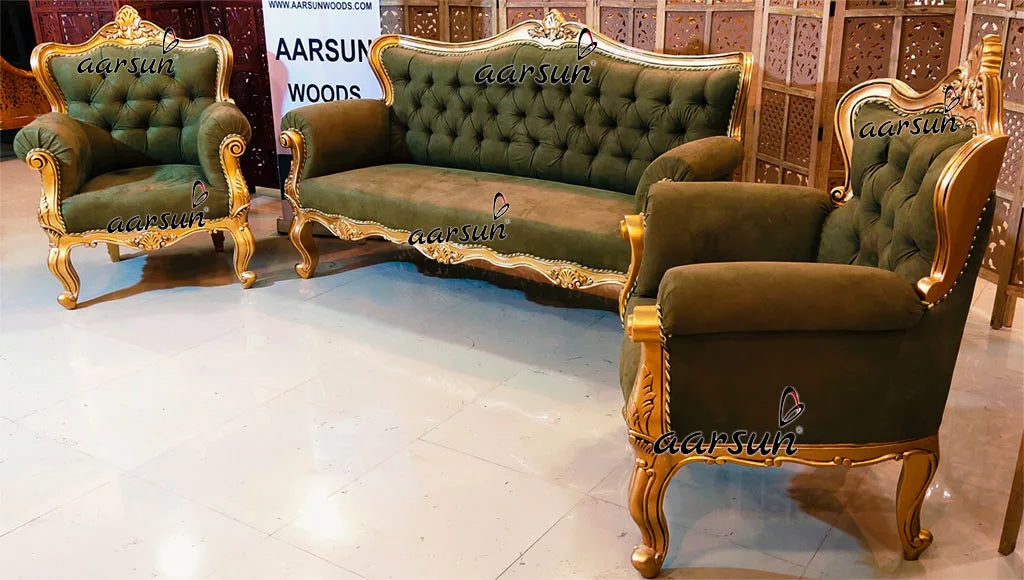 Pista Green Royal Sofa in Golden Finish YT-386