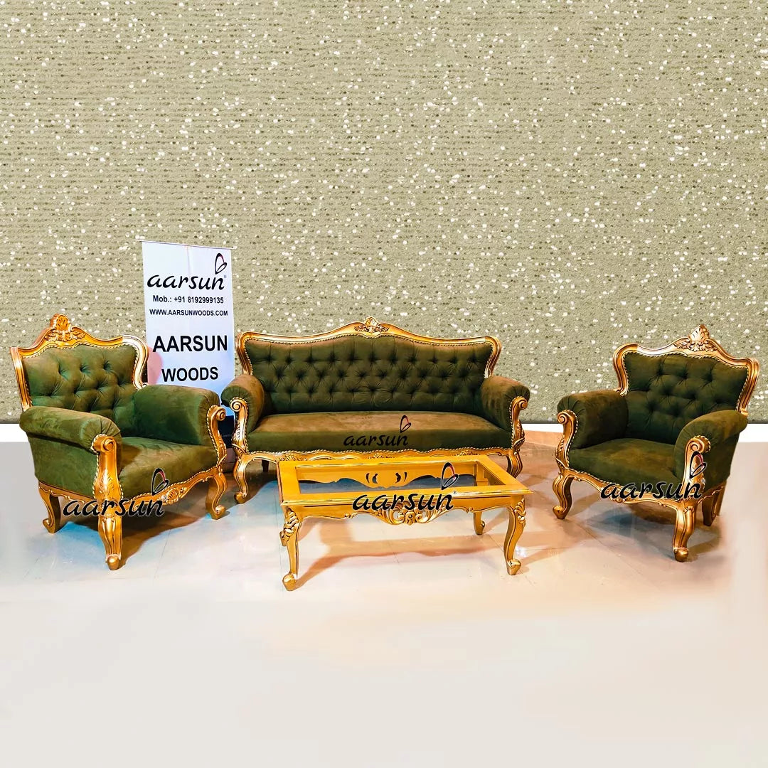Pista Green Royal Sofa in Golden Finish YT-386