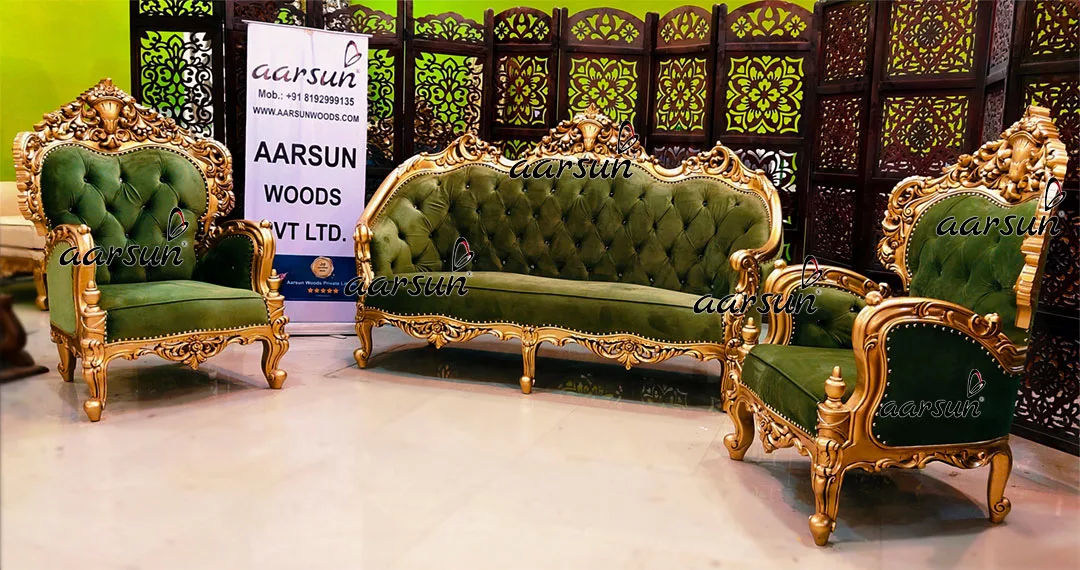 Royal word hippo Gold Italian Style Sofa Set 5 Seater