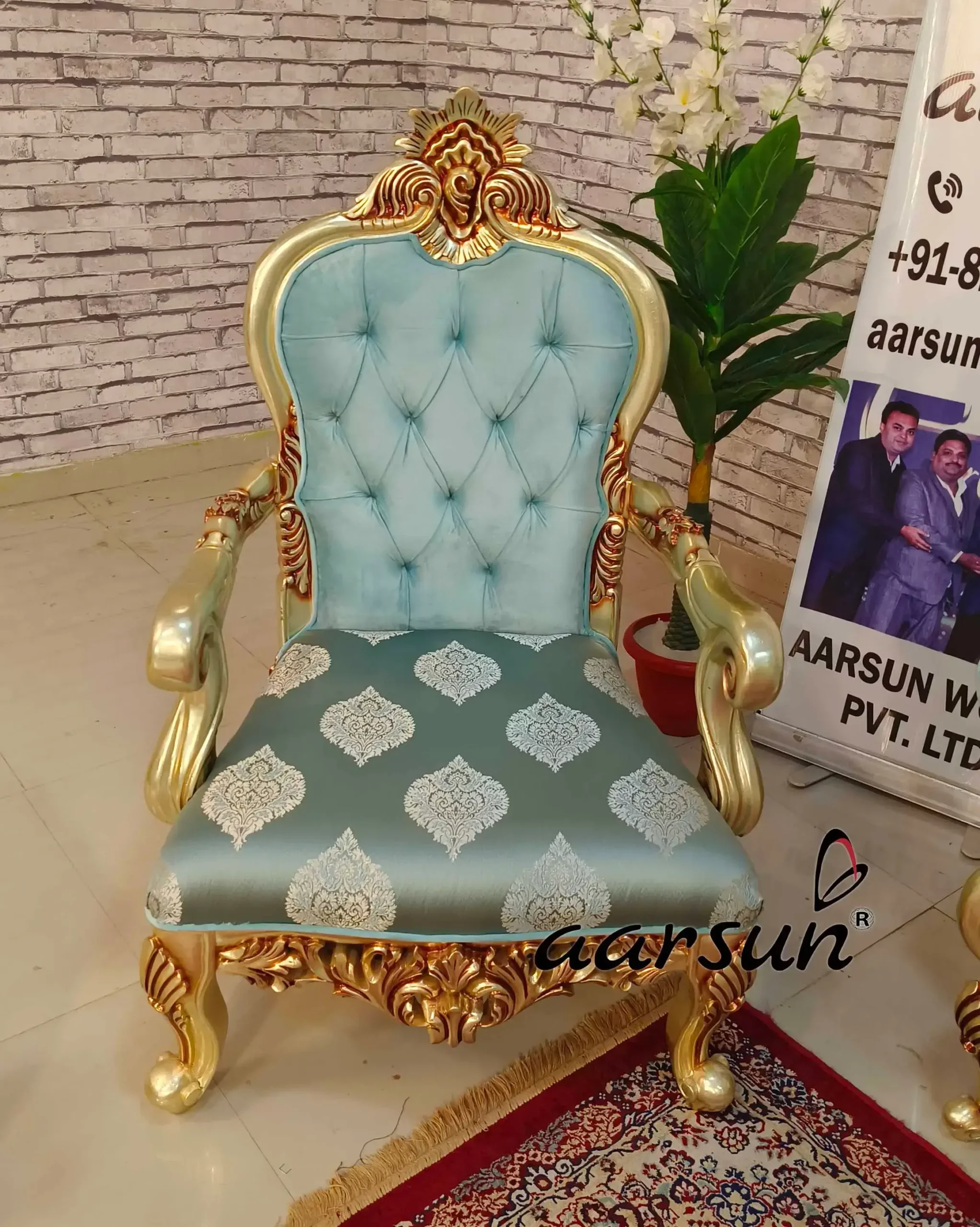 Luxurious Light Blue 5-Seater Sofa Set with Tufted Back and Gold Polish 2025